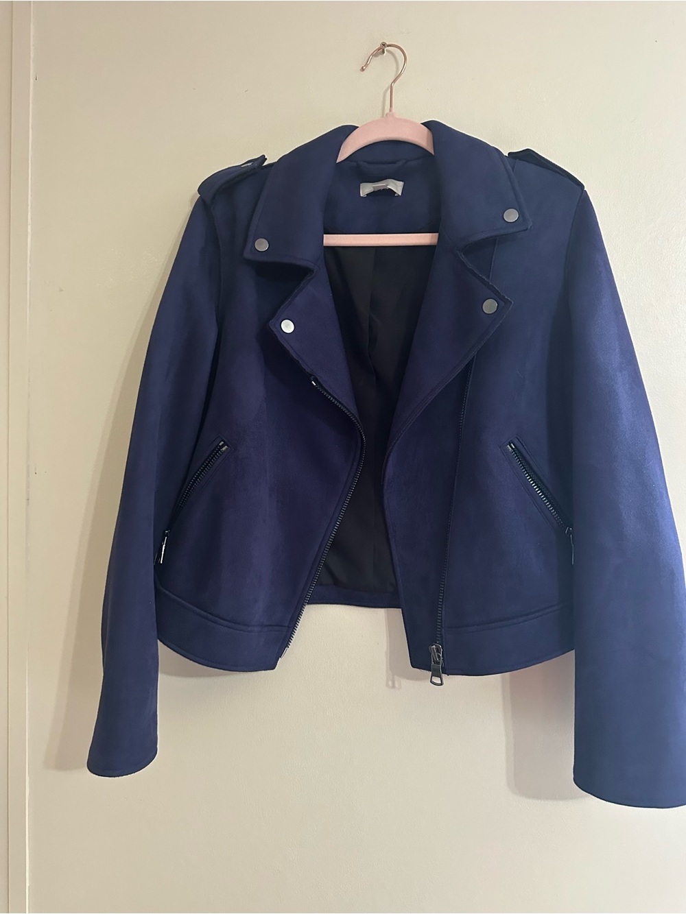 LOFT Navy Faux Suede Moto Jacket
